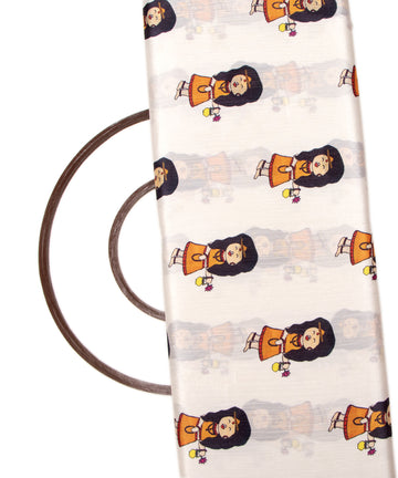 White Colour Kids Print Chinon Silk Fabric